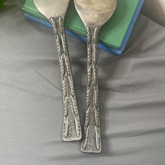 Wilton Armetale Will And Mary Pattern Large Pewter Salad Serving Spoon Set 13" - Picture 4 of 6